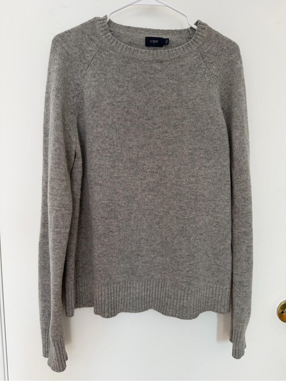 J.Crew 100% Lambswool Sweater Gray Leather Elbow Patches Size Large